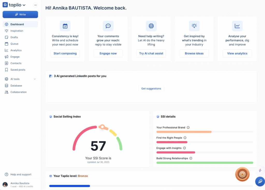 Linkedin Analytics tool : Taplio